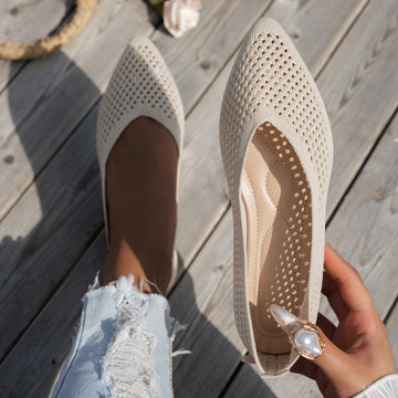 Xajzpa Women Pointed Toe Flat Shoes Solid Color Knitted Slip on Shoes Casual Breathable Ballet Flats Women Mesh Flat Shoes Loafers
